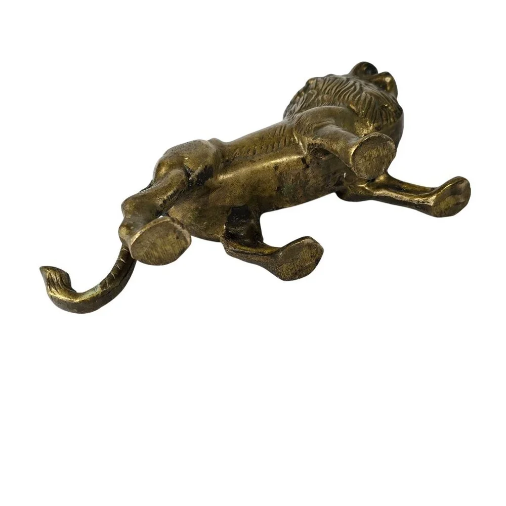Vintage Solid Brass Lion MCM Figurine Decorative Sculpture 7
